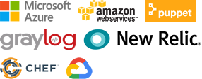 Microsoft Azure,AWS,Puppet,graylog,New Relic,Chef,Google Cloud